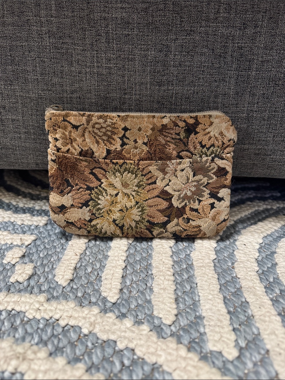 Vintage 70s Woven Fabric Cosmetic Bag Zipper Pouch
